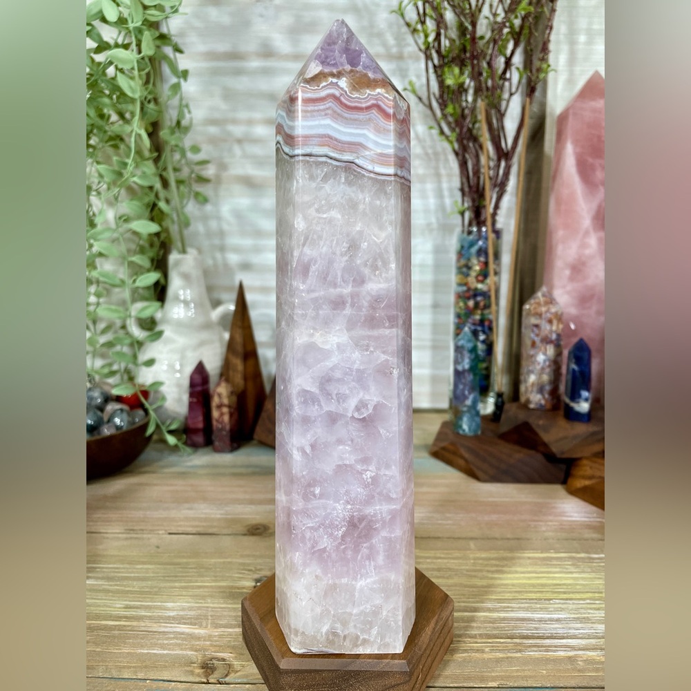 1047 Blue Agate with Purple Amethyst Crystal Tower - Large 8-1/2 Inches Tall